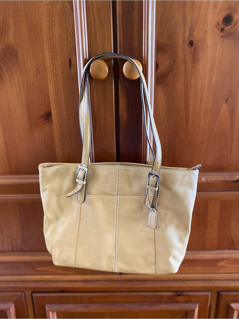 Clarks Light Beige Leather Tote with Double Straps